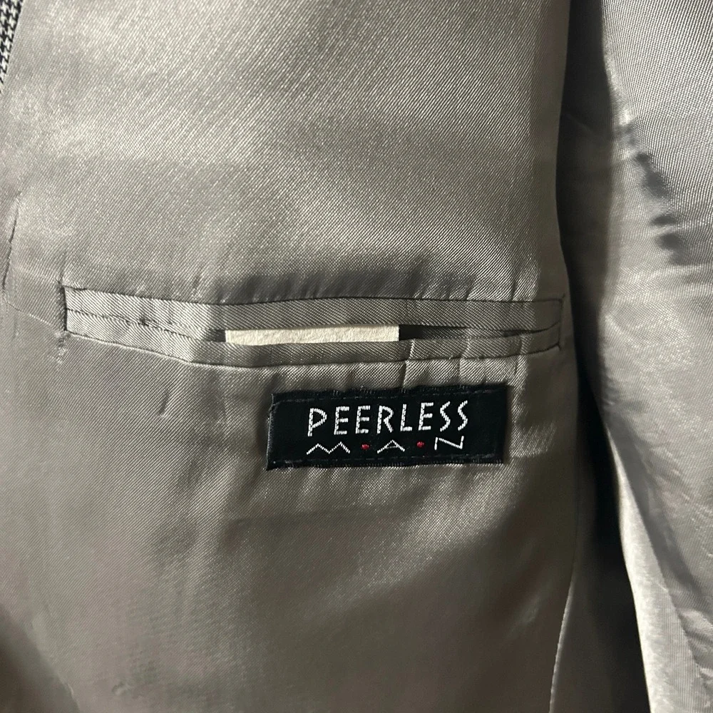 Peerless Man Blazer Mens 42 Short Gray Houndstooth Double Breasted Peak Lapel